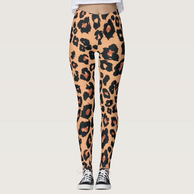 Orange Red Brown Black Leopard Animal Print Leggings (Vorderseite)