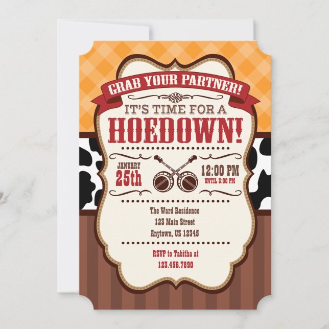Orange Red Brown Hoedown Party Einladung (Vorderseite)