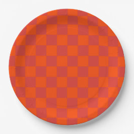 Orange Red Checkered Classic Retro Karo Muster Pappteller