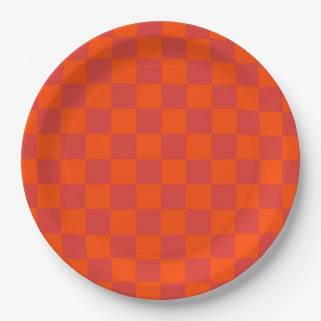 Orange Red Checkered Classic Retro Karo Muster Pappteller (Vorderseite)