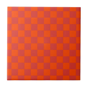 Orange Red Checkered Gingham Pattern Fliese