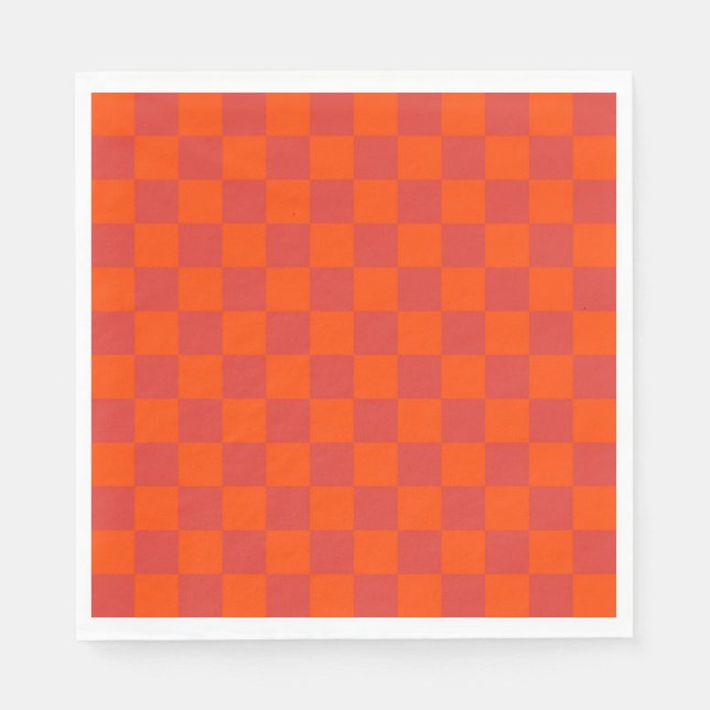 Orange Red Checkered Gingham Pattern Serviette (Vorderseite)