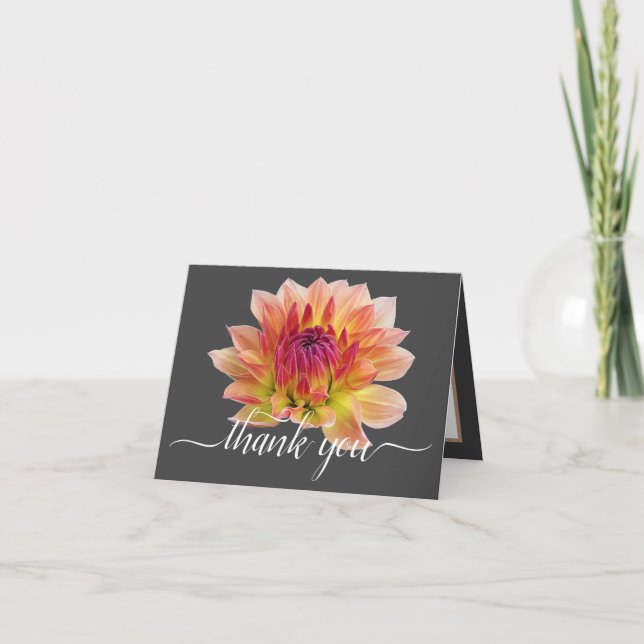 Orange Red Dahlia Blume Grau Hintergrund Vielen Da Karte (Vorderseite)
