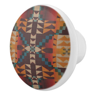 Orange Red Dark Brown Aquamarin Blue Ethnic Stamm  Keramikknauf
