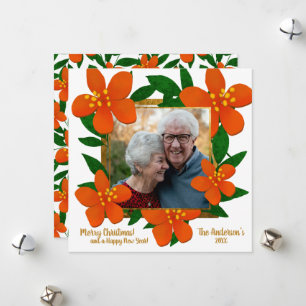 Orange Red Floral Gold Frame Foto Weihnachten
