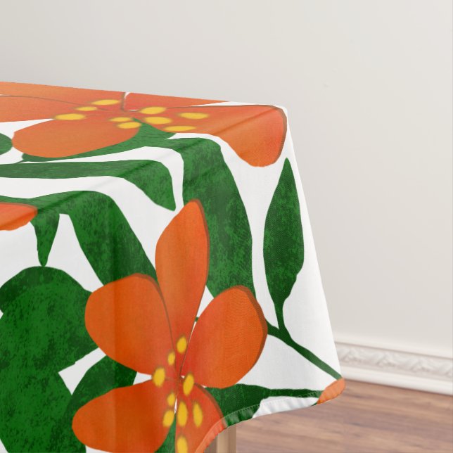 Orange Red Floral Green Botanicals Muster Tischdecke (Beispiel)