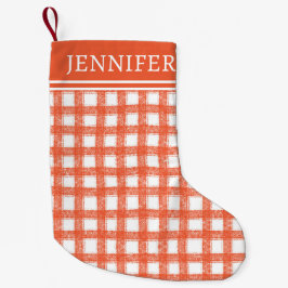 Orange Red Gingham Muster mit Monogramm Kleiner Weihnachtsstrumpf