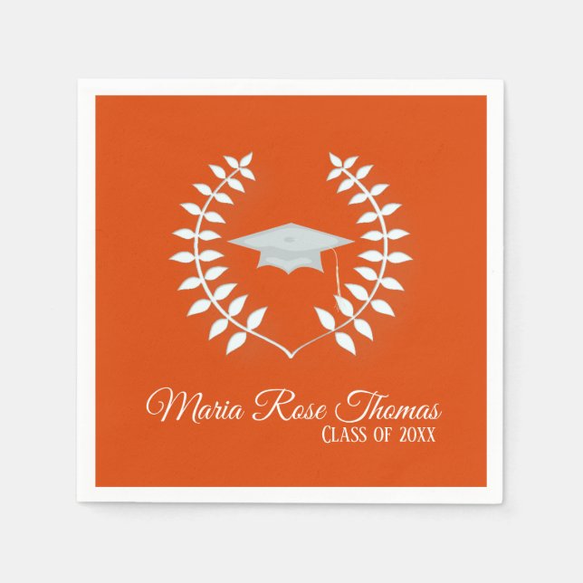 Orange Red Grad Cap & Blätter Paper Napkins Serviette (Vorderseite)
