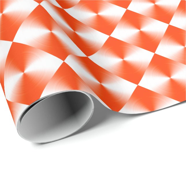 Orange Red Kariert Pattern Geschenkpapier (Rolleneckpunkt)