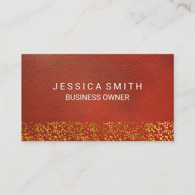 Orange Red Leather Texture | Speck von Goldfolie Visitenkarte (Vorderseite)