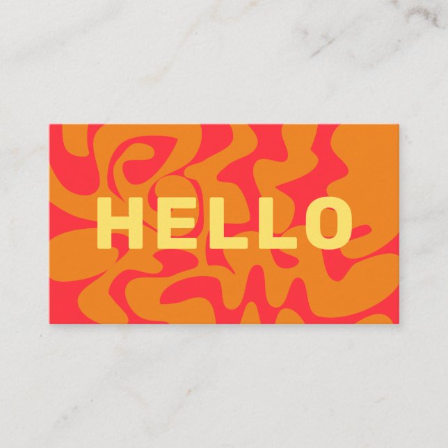 Orange Red Lemon Yellow Groovy Waves HELLO Visitenkarte (Vorderseite)