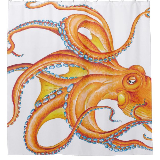 Orange red Octopus Ink Art Dance Duschvorhang (Vorderseite)