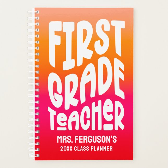 Orange Red Ombre Class, Lehrer erster Klasse Planer (Vorderseite)