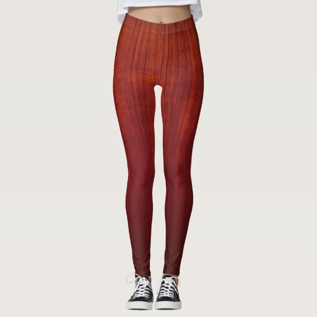 Orange Red ombre gestreift rustikal Leggings (Vorderseite)