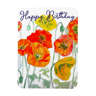 Orange Red Poppy Blume Pattern Happy Birthday Magnet