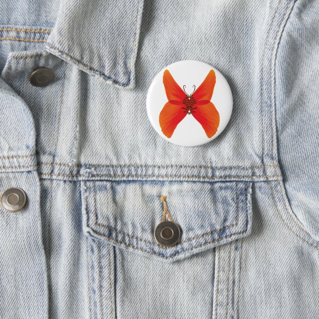 Orange Red Poppy Butterfly mit Ihrem Namen Button (Beispiel)