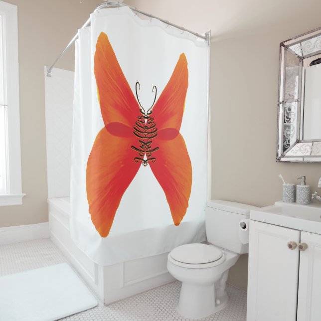 Orange Red Poppy Butterfly mit Ihrem Namen Duschvorhang (Beispiel)
