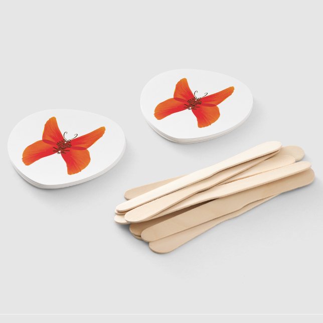Orange Red Poppy Butterfly mit Ihrem Namen Fächer (Non-assembled)