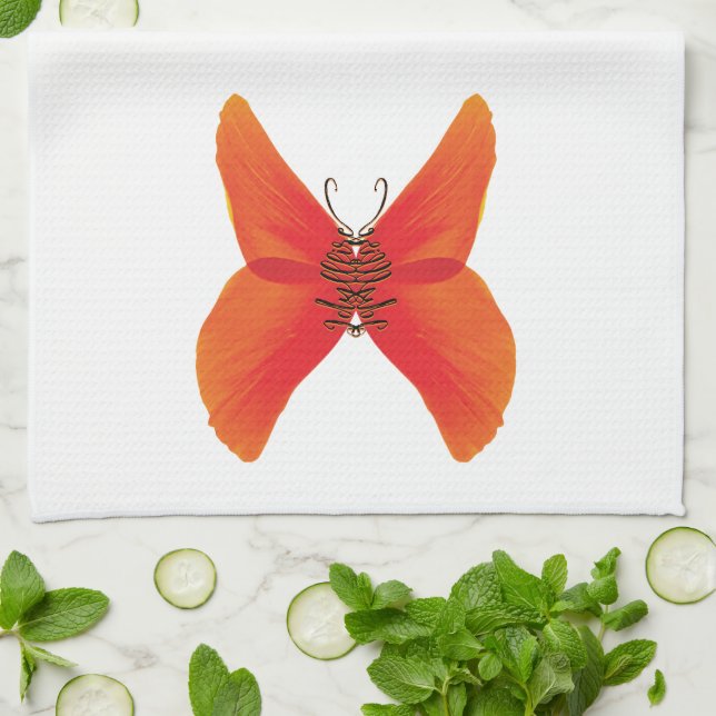 Orange Red Poppy Butterfly mit Ihrem Namen Geschirrtuch (Gefaltet)