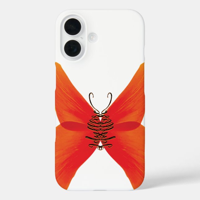 Orange Red Poppy Butterfly mit Ihrem Namen iPhone 16 Hülle (Rückseite)