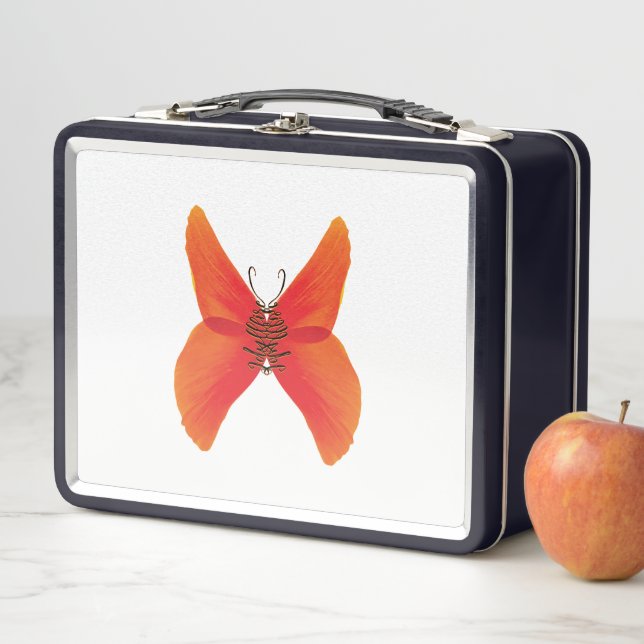 Orange Red Poppy Butterfly mit Ihrem Namen Metall Brotdose (Beispiel)