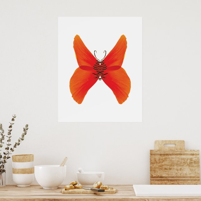 Orange Red Poppy Butterfly mit Ihrem Namen Poster (Küche)