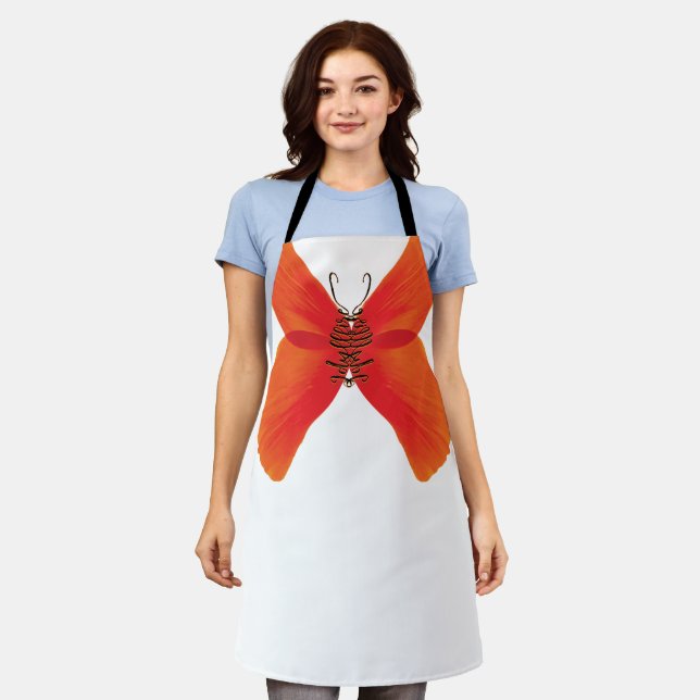 Orange Red Poppy Butterfly mit Ihrem Namen Schürze (Getragen)