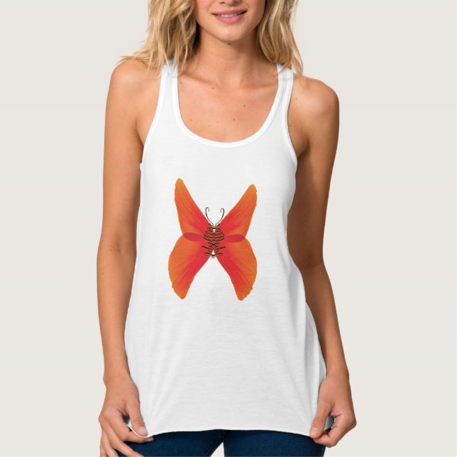 Orange Red Poppy Butterfly mit Ihrem Namen Tank Top (Vorderseite)