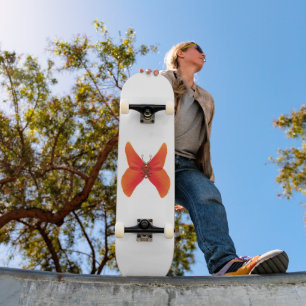 Orange Red Poppy Butterfly with Your Name Skateboard
