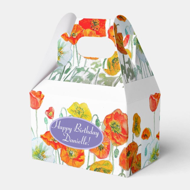 Orange Red Poppy Floral Tee Party Cake Gefallen Bo Geschenkschachtel (Vorderseite)