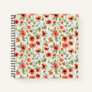 Orange Red Poppy Watercolor Blume Notebook Notizbuch