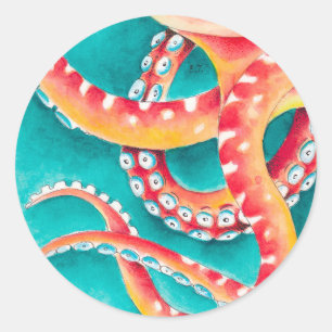 Orange Red Tentacles Runder Aufkleber