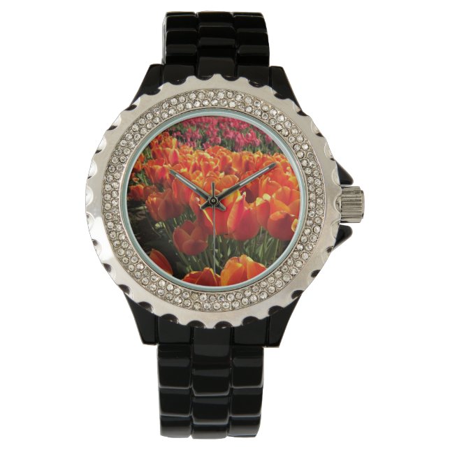 Orange & Red Tulips Armbanduhr (Vorderseite)