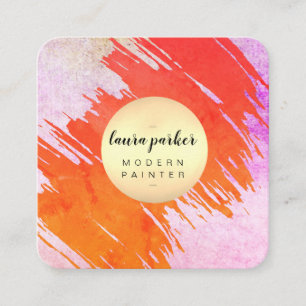 Orange Red Watercolor Retro Abstrakt Paint Artist Quadratische Visitenkarte