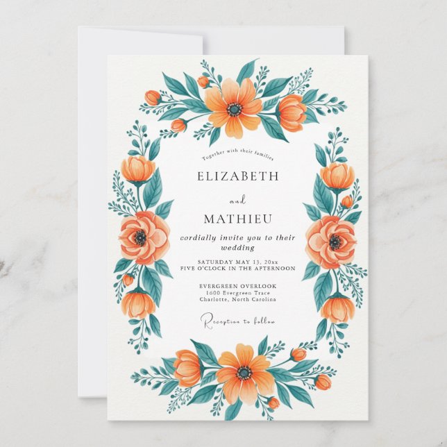 Orange Regal Spring Wedding Einladung (Vorderseite)