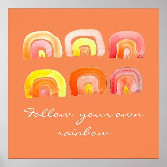 Orange Regenbogenretro-Zitat Poster (Vorne)
