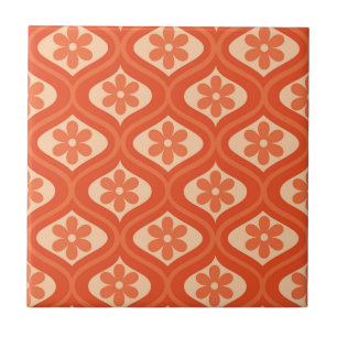 Orange Retro 70er Blume auf Ogemuster Fliese