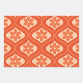 Orange Retro 70er Blume auf Ogemuster Geschenkpapier Set