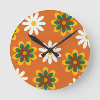 Orange Retro 70er Blume Runde Wanduhr