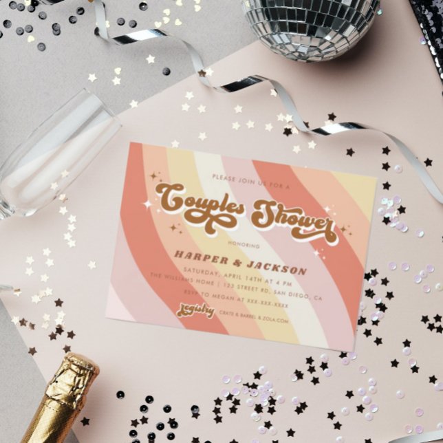 Orange Retro 70er Couples Dusche Einladung (Von Creator hochgeladen)