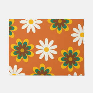 Orange Retro 70er Jahre Blumen Fußmatte