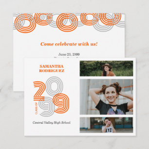 Orange Retro Big Numbers 3-Foto-Abschluss Einladung