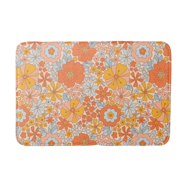 Orange Retro Blume Muster Badematte (Vorderseite)
