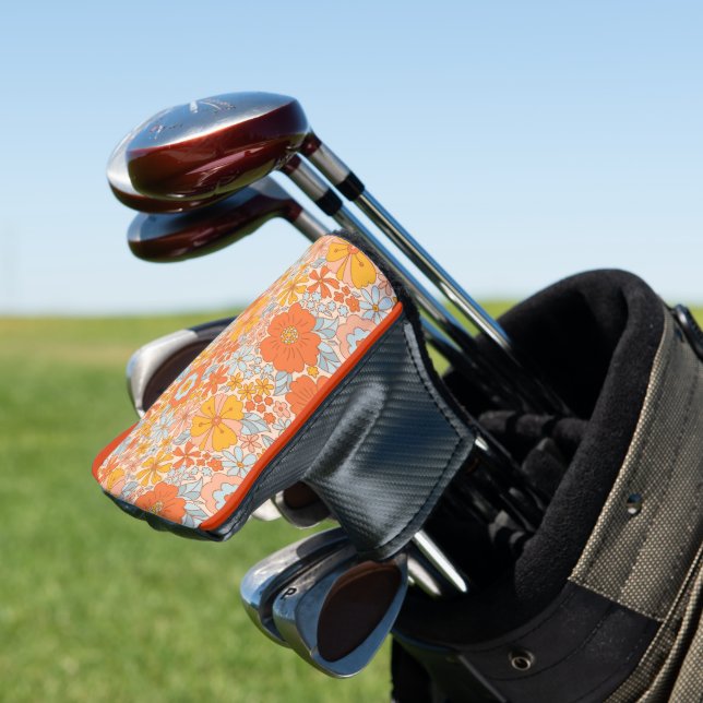Orange Retro Blume Muster Golf Headcover (In Situ)