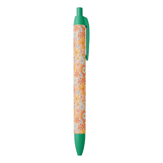 Orange Retro Blume Muster Kugelschreiber (Unterseite (Vertikal))