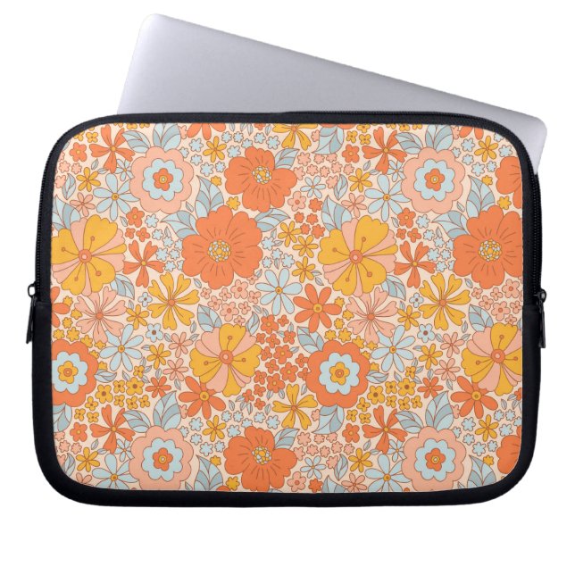 Orange Retro Blume Muster Laptopschutzhülle (Vorderseite)