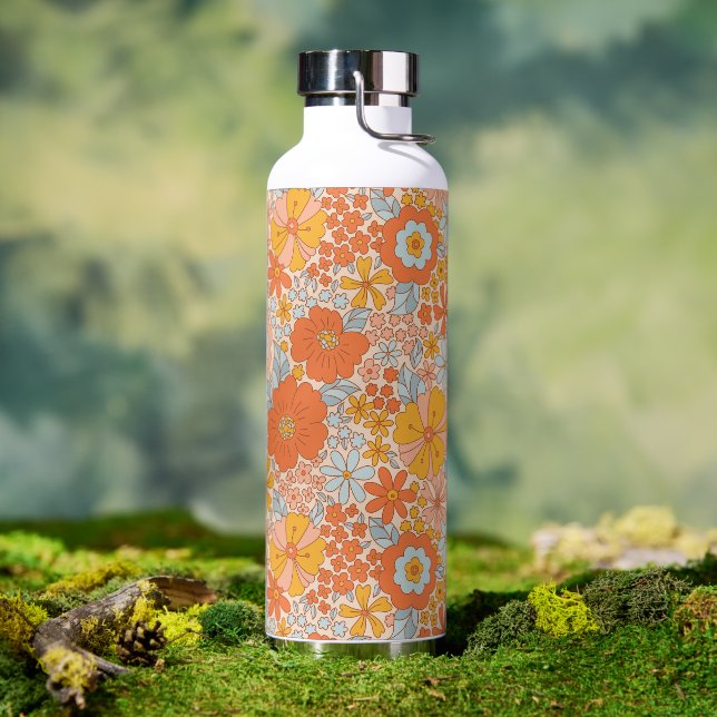 Orange Retro Blume Muster Trinkflasche (Außenbereich)