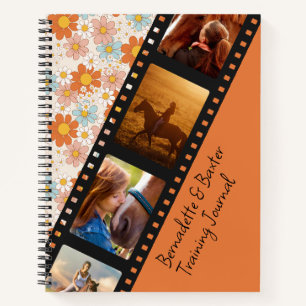 Orange Retro Daisy 4 Foto Pferd Collage Name Notizbuch