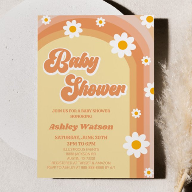 Orange Retro Daisy Blume Babydusche Einladung (Von Creator hochgeladen)