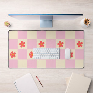 Orange Retro Groovy Daisy Blume & Pink Checkered Schreibtischunterlage
